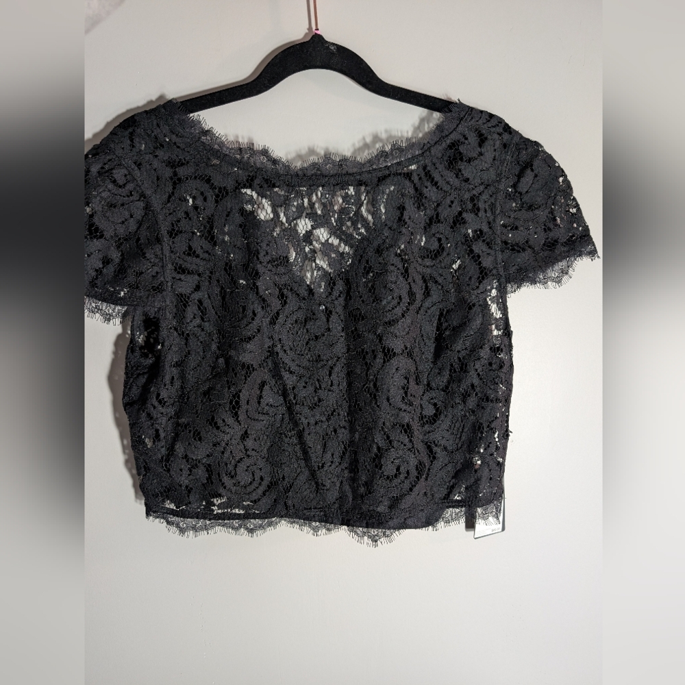 Adrianna Papell Black Lace Crop Top
